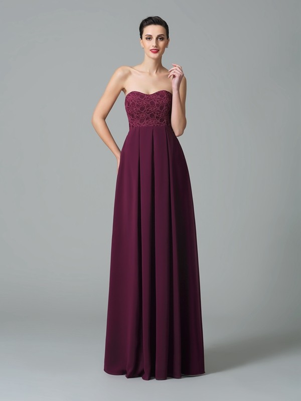 Burgundy Floor-Length Chiffon Sweetheart A-Line Princess Sleeveless Ruffles Natural 60251BD Bridesmaid Dress