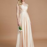 Champagne Floor-Length Satin Chiffon V-neck A-Line Princess Sleeveless Ruched Natural 72013BD Bridesmaid Dress