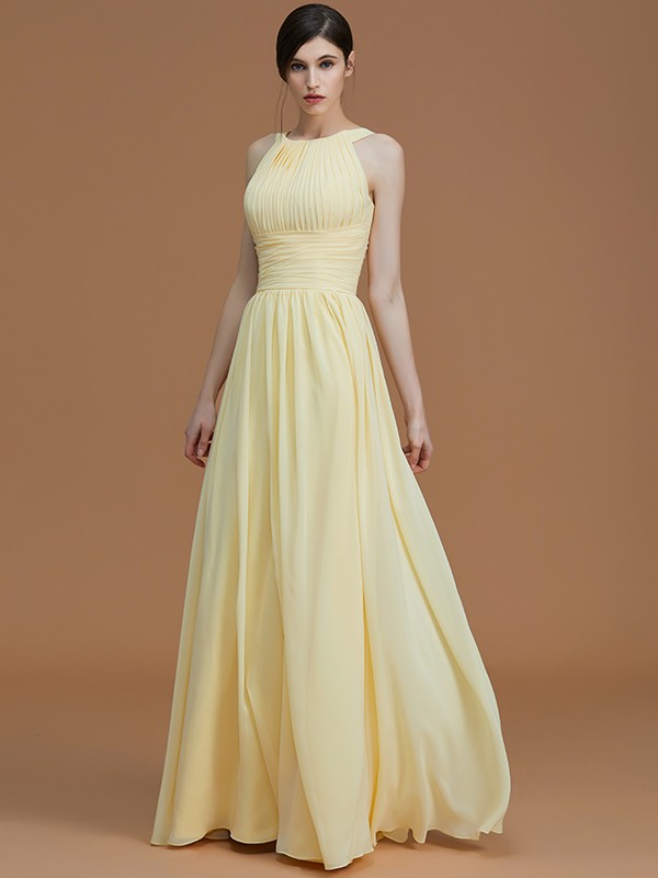 Daffodil Floor-Length Chiffon Halter A-Line Princess Sleeveless Ruched Empire 72116BD Bridesmaid Dress