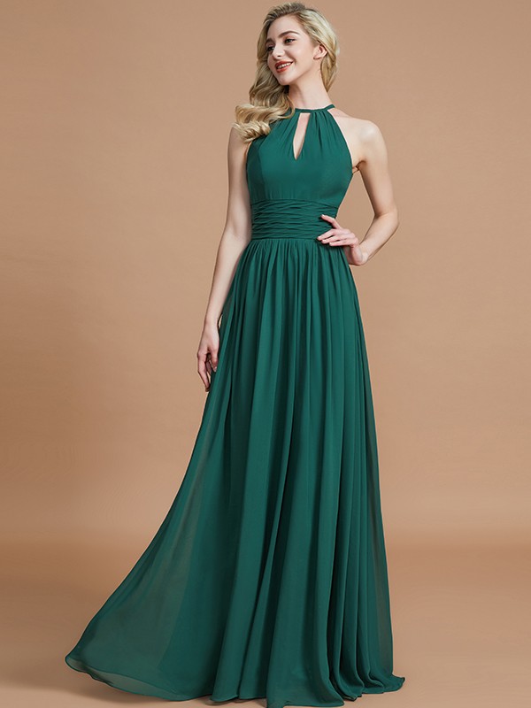 Dark Green Floor-Length Chiffon Scoop A-Line Princess Natural 72051BD Bridesmaid Dress