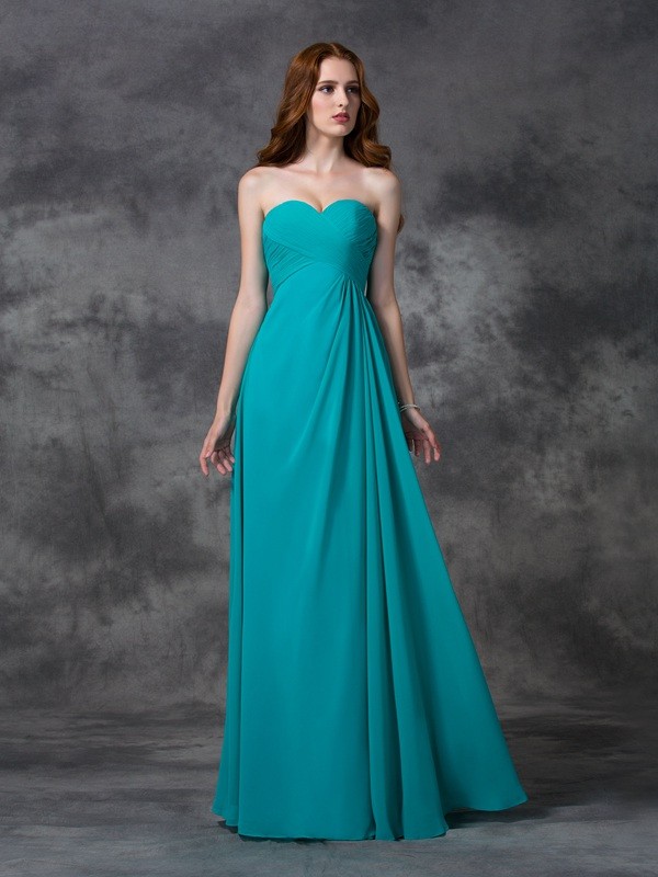 Dark Green Floor-Length Chiffon Sweetheart A-Line Princess Sleeveless Ruffles Empire 60013BD Bridesmaid Dress