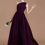Grape Floor-Length Chiffon One-Shoulder A-Line Princess Sleeveless Ruched Natural 72012BD Bridesmaid Dress