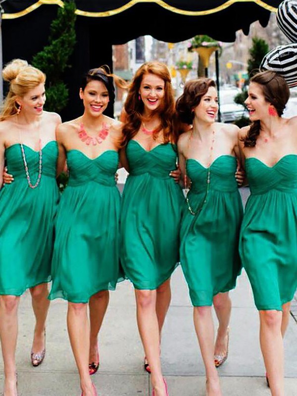 Green Short Mini Chiffon Sweetheart A-Line Princess Natural BD1506EV1054BD Bridesmaid Dress