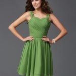 Green Short Mini Silk like Satin Straps A-Line Princess Sleeveless Ruffles Natural 60010BD Bridesmaid Dress