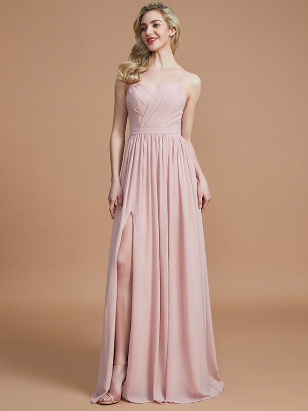 Pearl Pink Chiffon Spaghetti Straps A-Line Princess Ruched 72026Bridesmaid Dress Bridesmaid Dress