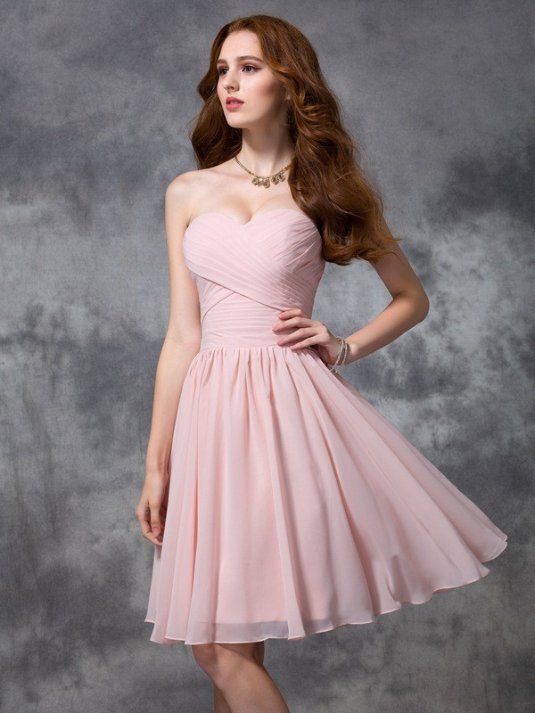 Pearl Pink Knee-Length Chiffon Sweetheart A-Line Princess Ruched 60282Bridesmaid Dress Bridesmaid Dress
