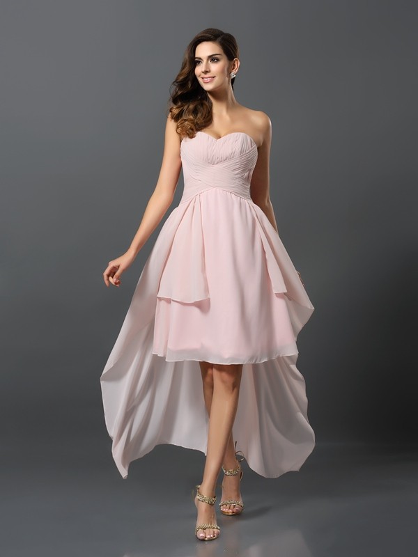 Pink Asymmetrical Chiffon Sweetheart A-Line Princess Pleats Empire 50493Bridesmaid Dress Bridesmaid Dress