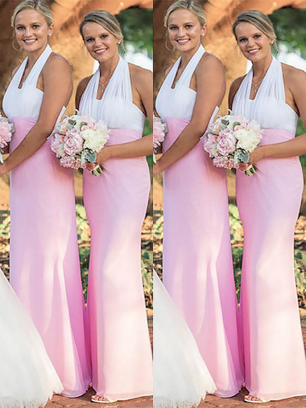 Pink Chiffon Halter Sheath Column Bridesmaid Dress1506EV1070Bridesmaid Dress Bridesmaid Dress