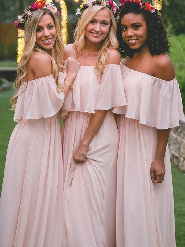 Pink Chiffon Off-the-Shoulder A-Line Princess Bridesmaid Dress1506EV760Bridesmaid Dress Bridesmaid Dress