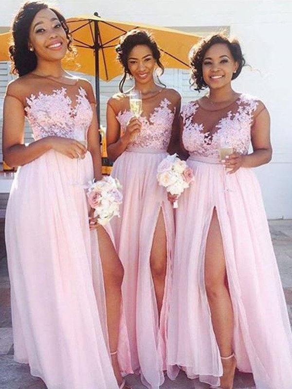 Pink Chiffon Scoop A-Line Princess Applique PO16033PO616Bridesmaid Dress Bridesmaid Dress