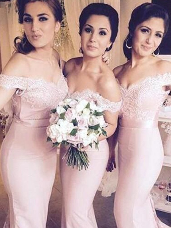 Pink Jersey Off-the-Shoulder Trumpet Mermaid Bridesmaid Dress