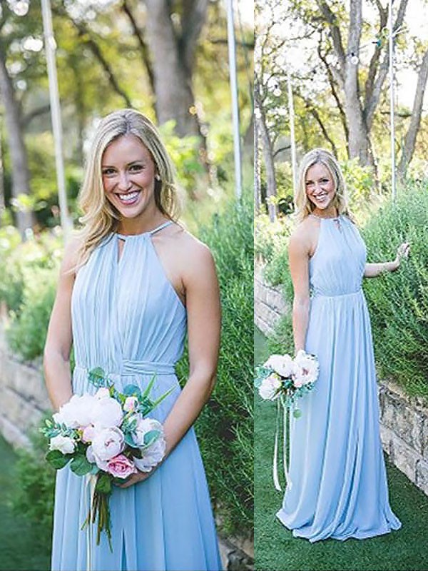 Light Sky Blue Chiffon Halter A-Line Princess Bridesmaid Dress1506EV1035 Bridesmaid Dress