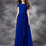 Royal Blue Chiffon Bateau A-Line Princess Lace 60005Bridesmaid Dress