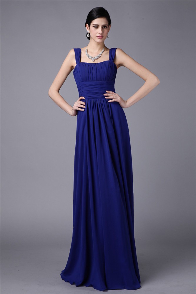 Royal Blue Chiffon Straps Sheath Column Pleats Empire N13ZYDRESS269Bridesmaid Dress