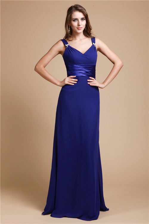 Royal Blue Chiffon V-neck Sheath Column Ruffles N13ADRESS16Bridesmaid Dress