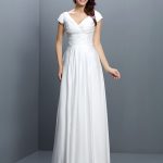 White Chiffon V-neck A-Line Princess Short Sleeves Pleats Empire 50583 Bridesmaid Dress