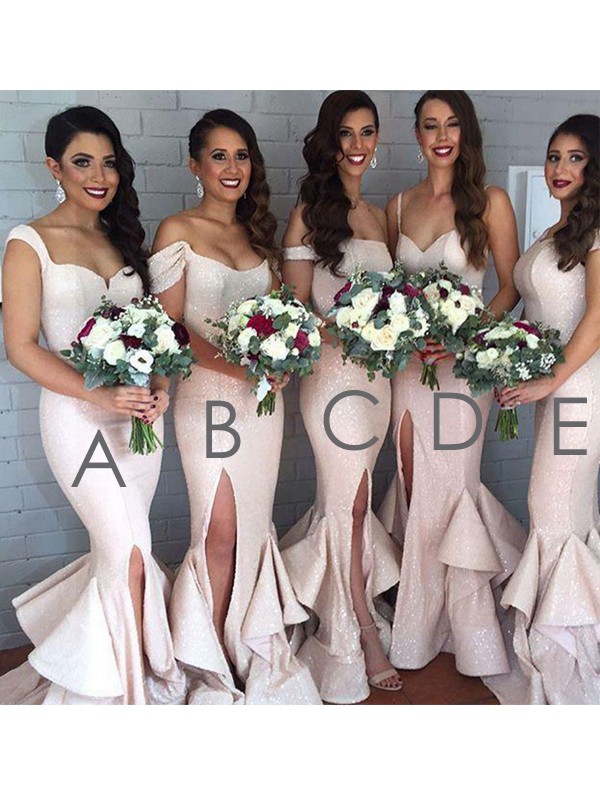 Aesthetic Honesty Mermaid Style SweepBrush Train Layers Sequins Bridesmaid Dresses