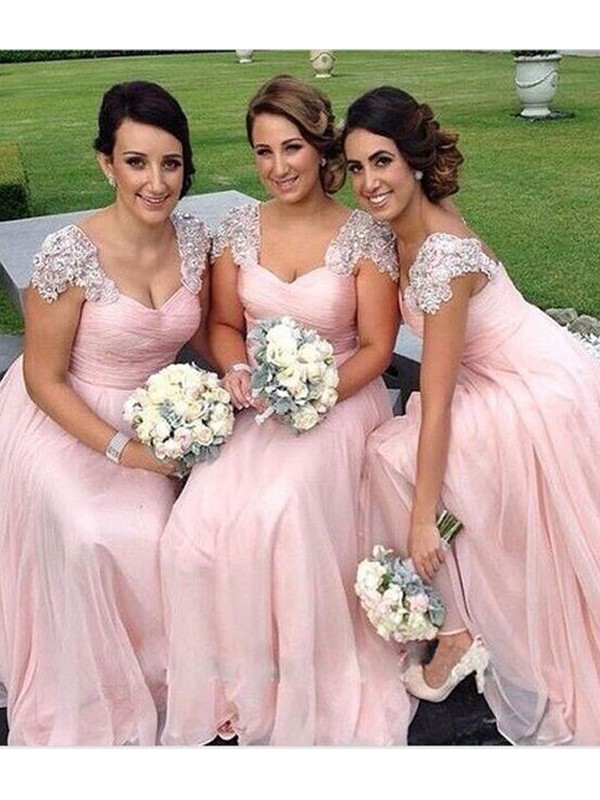 Beautiful You Princess Style Sweetheart Floor-Length Beading Chiffon Bridesmaid Dresses