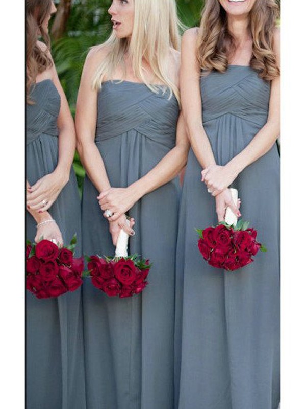 Cheerful Spirit Princess Style Strapless Ruched Floor-Length Chiffon Bridesmaid Dresses