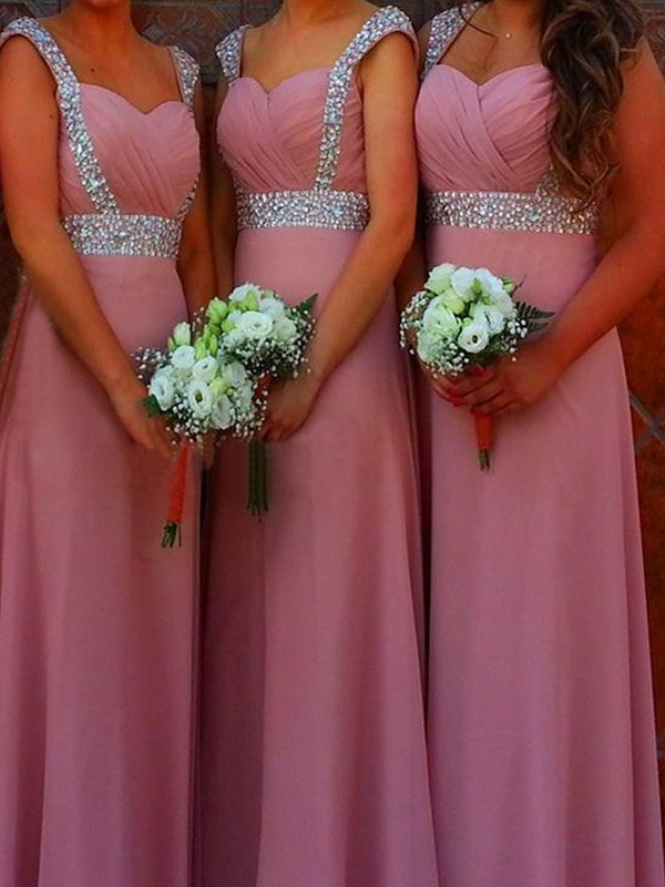 Cheerful Spirit Princess Style Sweetheart Floor-Length Beading Chiffon Bridesmaid Dresses