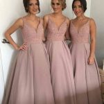 Dancing Queen Princess Style V-neck Floor-Length Beading Taffeta Bridesmaid Dresses