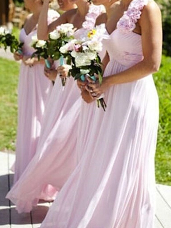 Embracing Grace Princess Style One-Shoulder Floor-Length Chiffon Bridesmaid Dresses