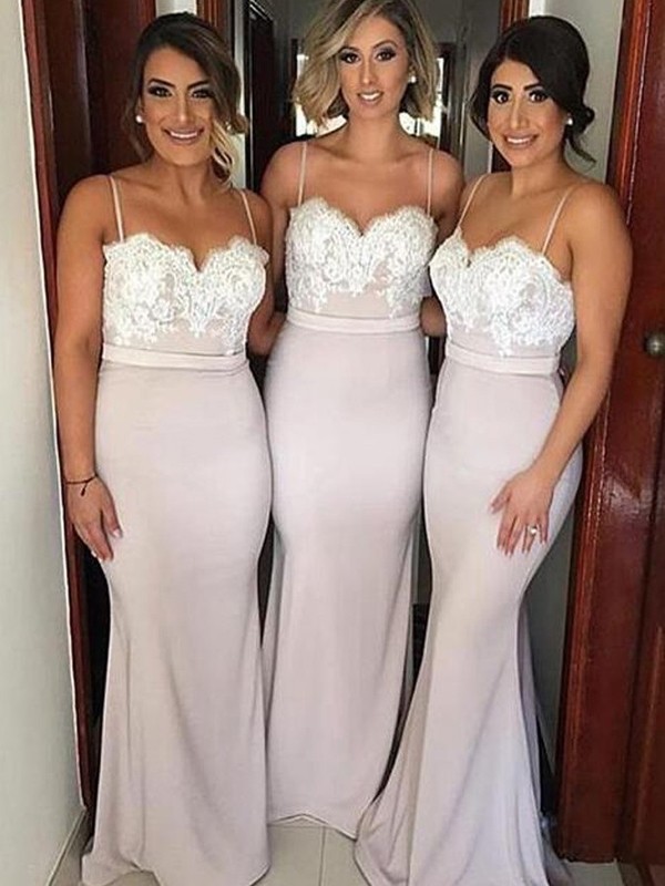 Eye-Catching Charm Princess Style Sweetheart Floor-Length Lace Satin Bridesmaid Dresses