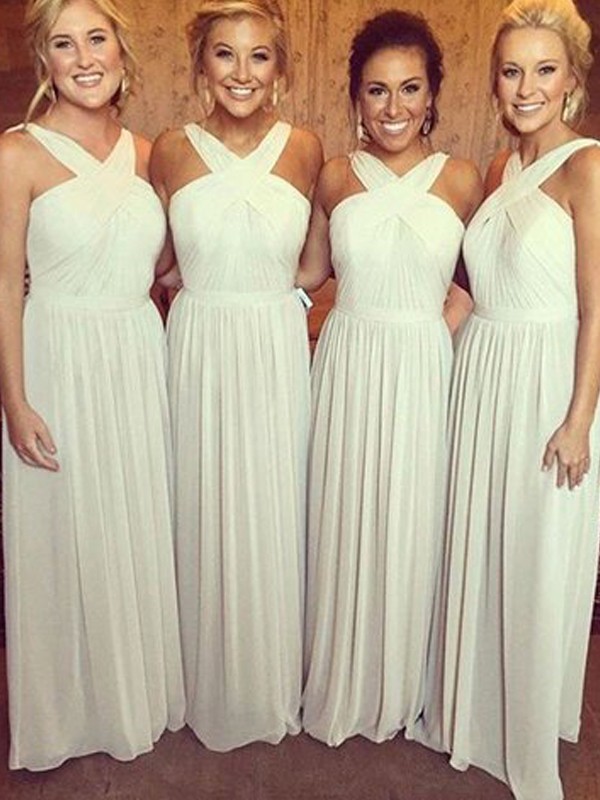 Modern Mood Princess Style Halter Floor-Length Chiffon Bridesmaid Dresses