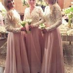 Vibrant Stylist Princess Style V-neck Floor-Length Lace Chiffon Bridesmaid Dresses