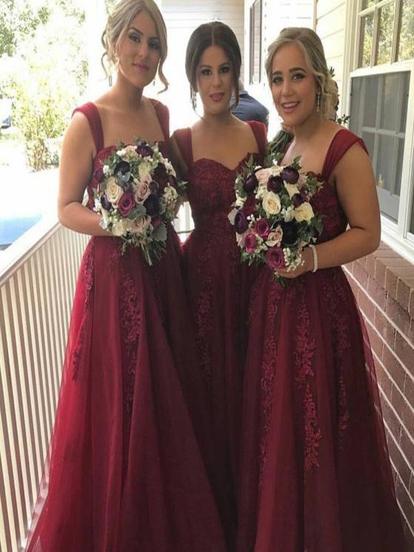 pon1506ev716-1--Modern Mood Princess Style Straps Applique Floor-Length Tulle Bridesmaid Dresses