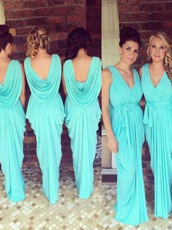 pon1506ev736-1--Styled to Smile Sheath Style V-neck Chiffon Ruched Floor-Length Bridesmaid Dresses