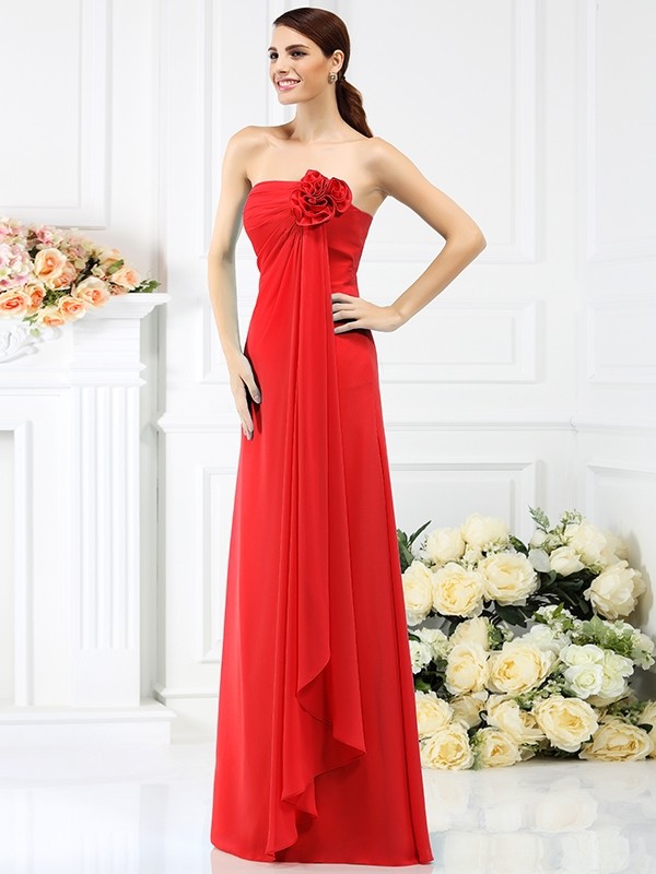 red_21_3--Efflorescent Dreams Princess Style Strapless Hand-Made Flower Long Chiffon Bridesmaid Dresses