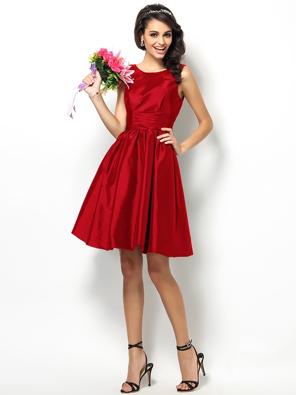 red_21_4--Styled to Smile Princess Style Bateau Pleats Short Taffeta Bridesmaid Dresses