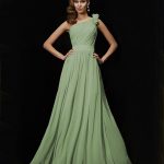 sage 1–Creative Courage Princess Style One-Shoulder Hand-Made Flower Long Chiffon Bridesmaid Dresses