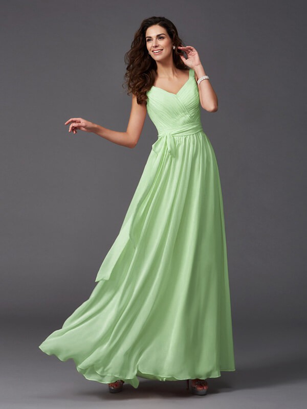 sage--Memorable Magic Princess Style Straps SashRibbonBelt Long Chiffon Bridesmaid Dresses