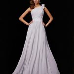 white 1–Creative Courage Princess Style One-Shoulder Hand-Made Flower Long Chiffon Bridesmaid Dresses