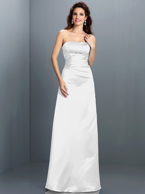 white 3--Befits Your Brilliance Princess Style Strapless Long Satin Bridesmaid Dresses