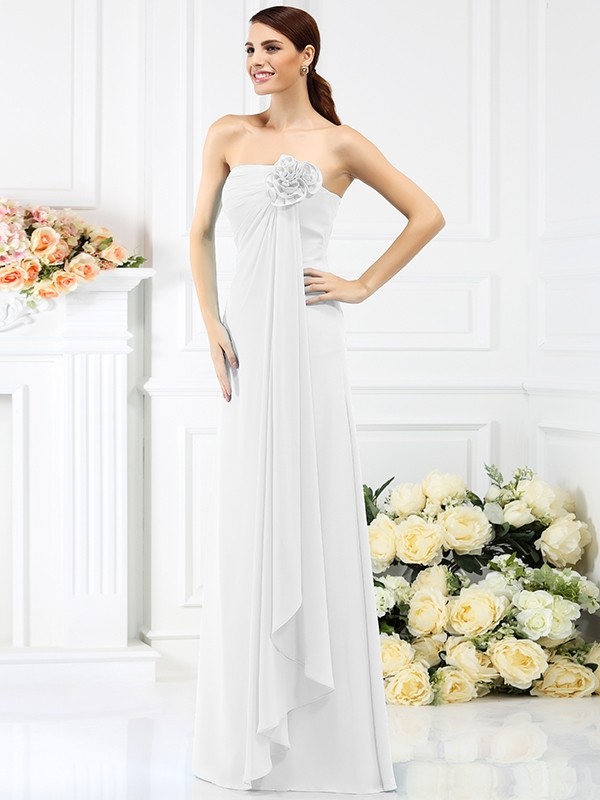 white 4--Efflorescent Dreams Princess Style Strapless Hand-Made Flower Long Chiffon Bridesmaid Dresses