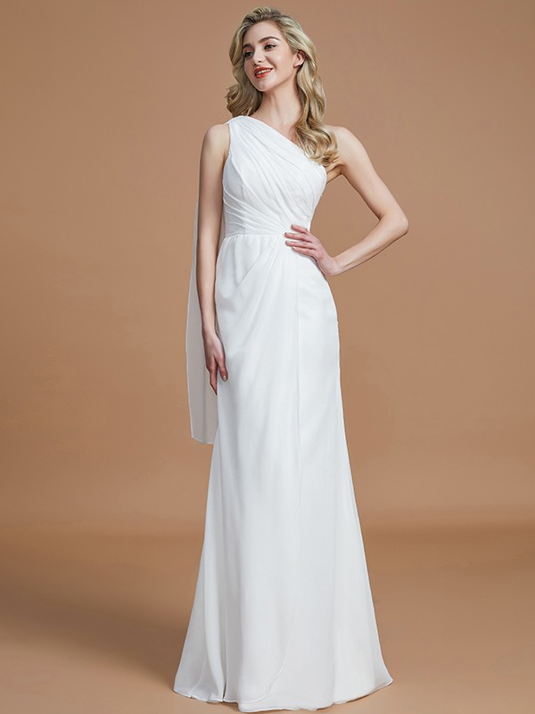 Ivory Chiffon One-Shoulder Sheath Column 72028Bridesmaid Dress Bridesmaid Dress