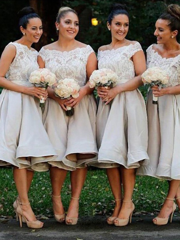 Ivory Knee-Length Elastic Woven Satin Off-the-Shoulder A-Line Princess Bridesmaid Dress1506EV751Bridesmaid Dress Bridesmaid Dress