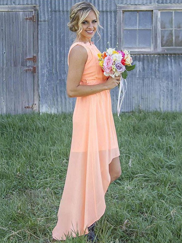 Orange Asymmetrical Chiffon Scoop A-Line Princess Bridesmaid Dress1506EV1021Bridesmaid Dress Bridesmaid Dress