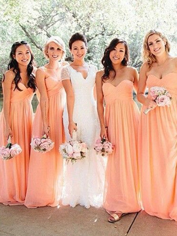 Orange Chiffon Sweetheart A-Line Princess Ruched Bridesmaid Dress1506EV718Bridesmaid Dress Bridesmaid Dress