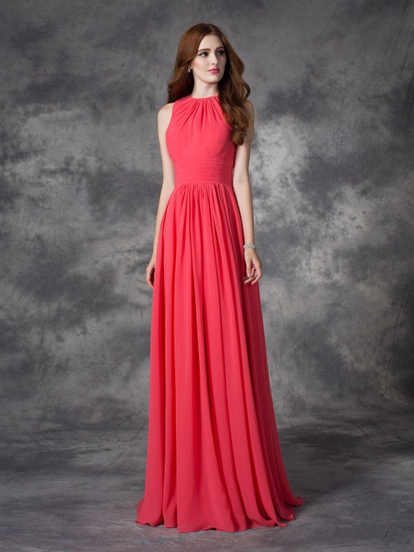 Red Chiffon Jewel A-Line Princess Ruffles 60298Bridesmaid Dress