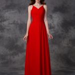 Red Chiffon Spaghetti Straps A-Line Princess Ruffles Empire 60011Bridesmaid Dress