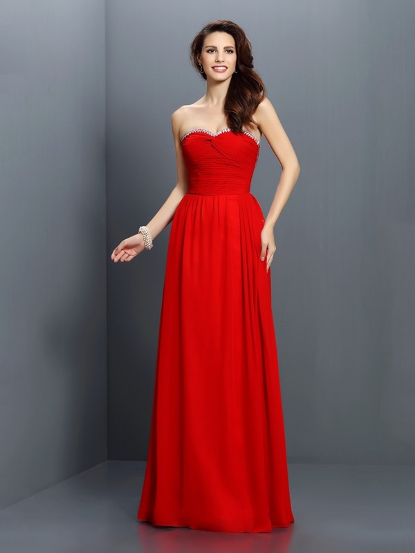 Red Chiffon Sweetheart A-Line Princess Beading Empire 50484Bridesmaid Dress