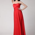 Red Elastic Woven Satin Strapless A-Line Princess Pleats Empire N13ZYDRESS228Bridesmaid Dress