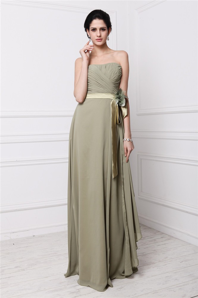 Sage Chiffon Strapless Sheath Column Hand-Made Flower,Pleats N13ZYDRESS143Bridesmaid Dress