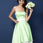 Sage Knee-Length Elastic Woven Satin Strapless A-Line Princess Other 50577Bridesmaid Dress