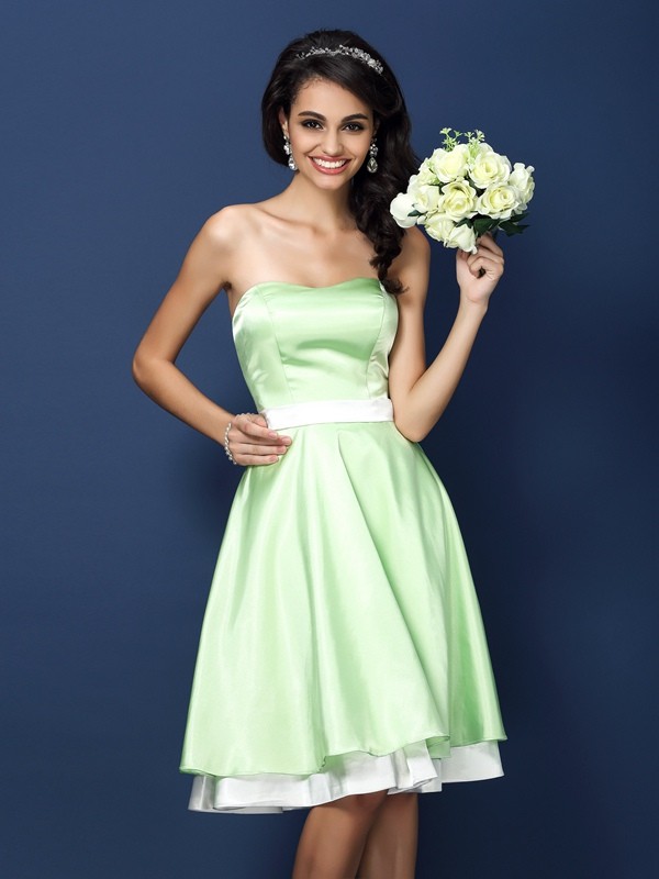 Sage Knee-Length Elastic Woven Satin Strapless A-Line Princess Other 50577Bridesmaid Dress