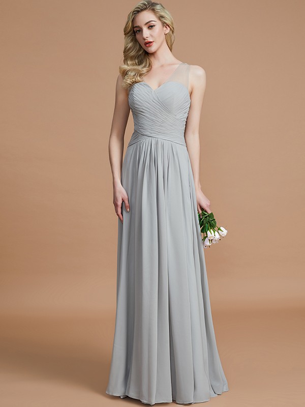 Silver Chiffon V-neck A-Line Princess 72048Bridesmaid Dress